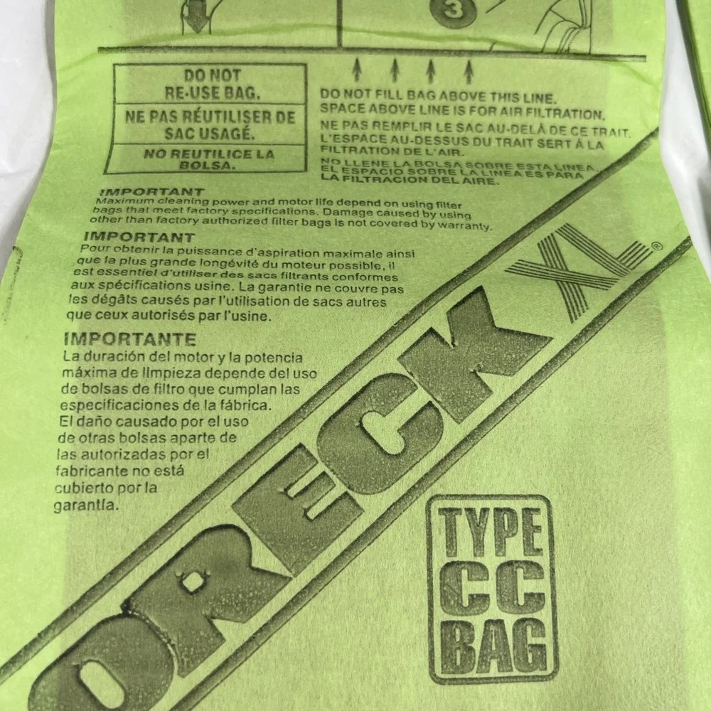 (3) Pack Oreck XL Type CC Hypo-Allergenic Vacuum Cleaner Bags ~ CCPK8DW Open Set